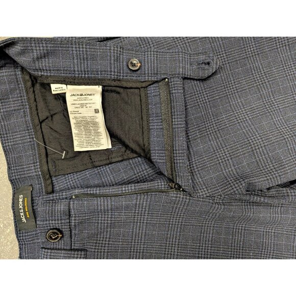 Jack & Jones Slim Fit Dress Pants Marco Bi-Stretch Navy Check Mens Size 30x32 - Picture 8 of 15